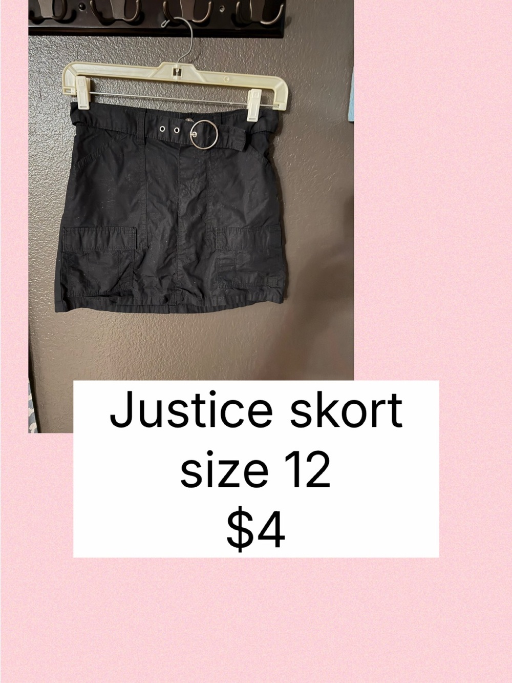 Justice Black Belted Skort with Front Pockets